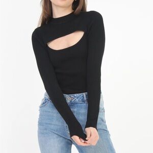 SALT + CO. - Knit No. 07, Long Sleeve Cut-Out Ribbed Knit Top in Black (NWT)